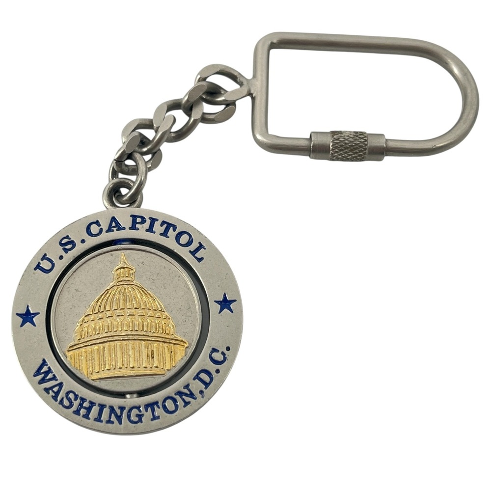 US Capitol Washington DC Spinning Keychain Great Seal Souvenir Silver Gold Tone